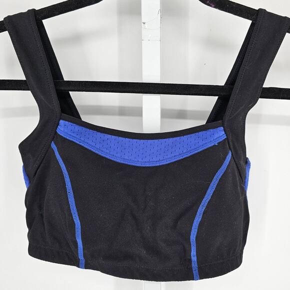 Fashion Forms Womens Sz S Medium Impact Sports Bra Black w/ Blue Trim - Picture 1 of 4